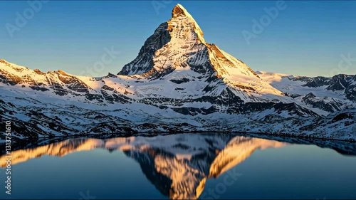 Stunning view of the Matterhorn reflected in a serene lake at sunset