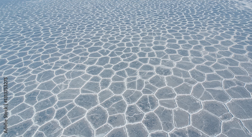 Vast Cracked Salt Flat Landscape with Light Blue Tones and Texture Vast Cracked Salt Flat Landscape with Light Blue Tones and Texture