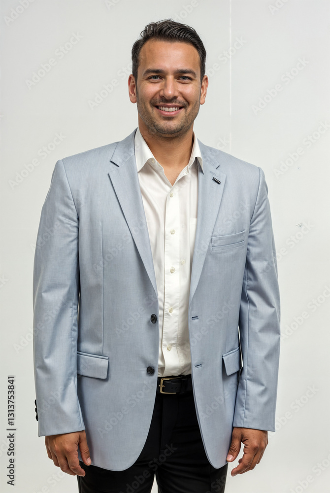 Confident Smiling Businessman in Light Blue Blazer – Professional Portrait with Modern Style Confident Smiling Businessman in Light Blue Blazer – Professional Portrait with Modern Style