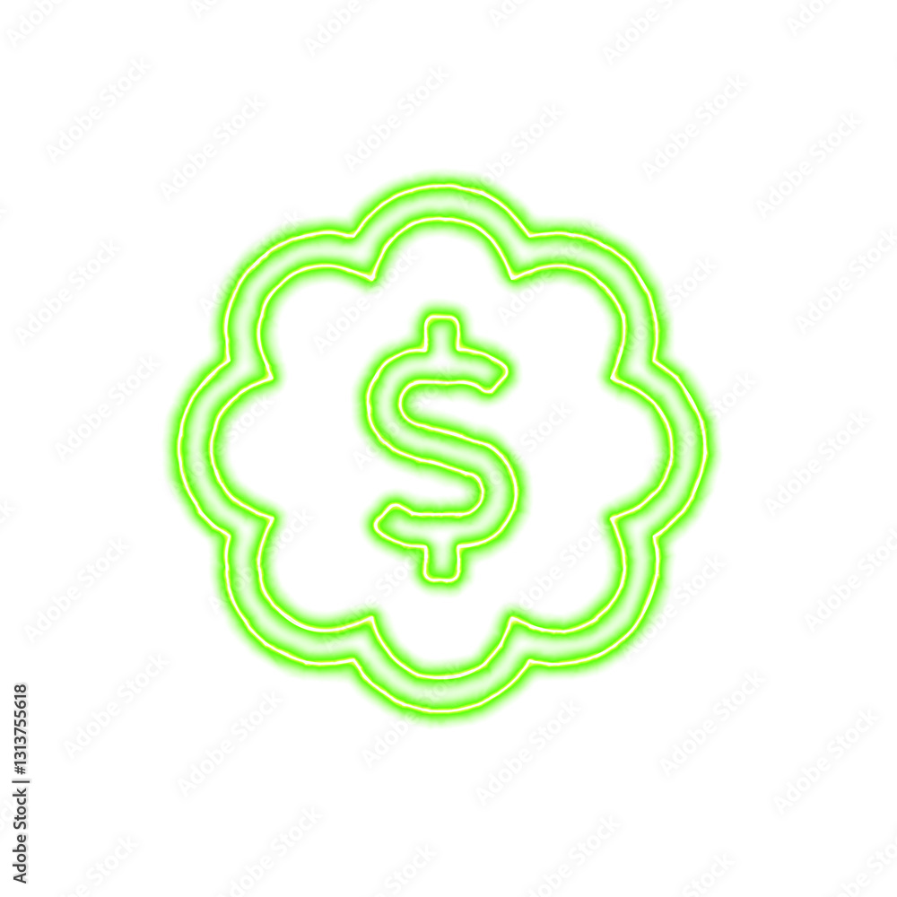 Icon badge dollar from the flow of energy of green color. Shimmering neon Icon badge dollar from the flow of energy of green color. Shimmering neon