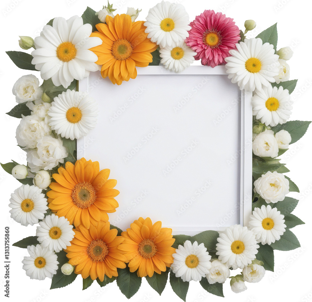 Obraz premium A frame of vibrant flowers on a transparent background