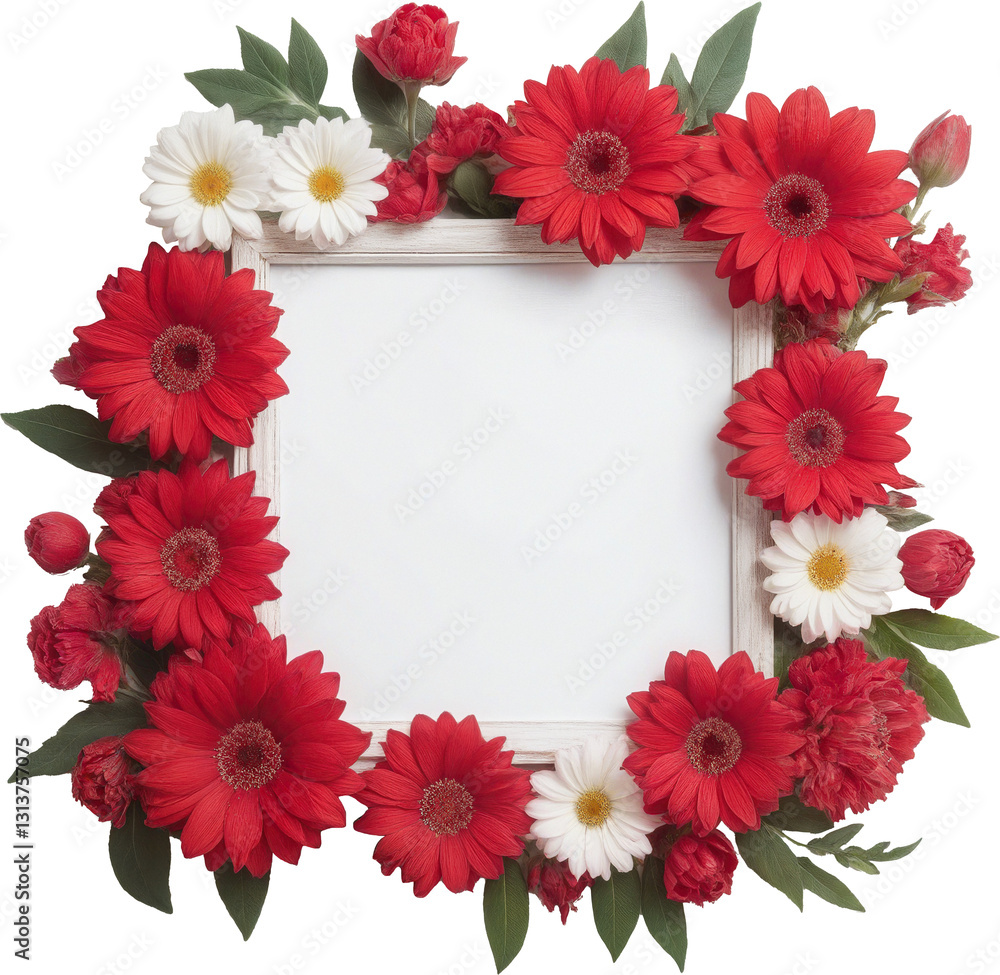 Fototapeta premium A frame of vibrant flowers on a transparent background