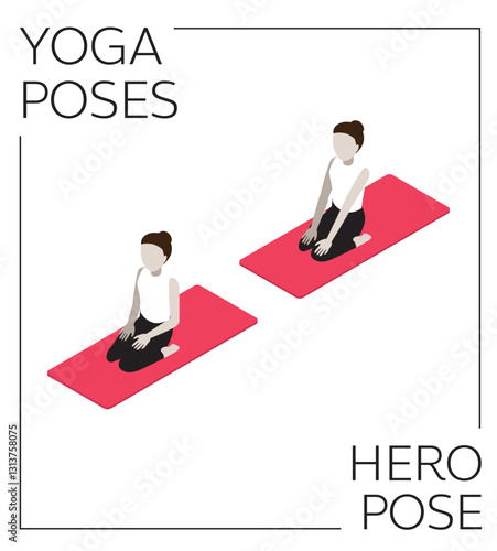 Yoga Pose Hero Isometric Vector Set