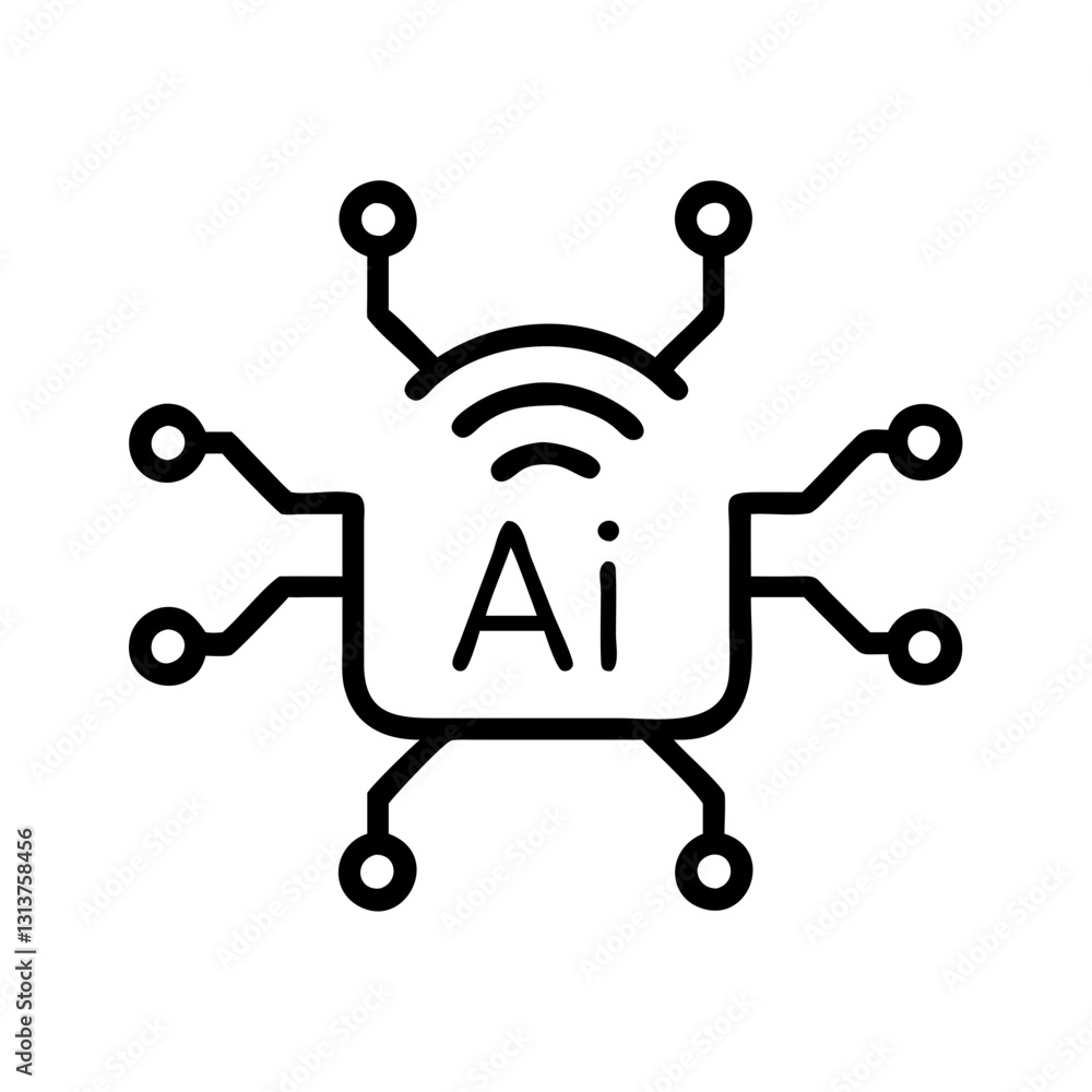 AI smart assistant hub icon with circuit design on white background AI smart assistant hub icon with circuit design on white background