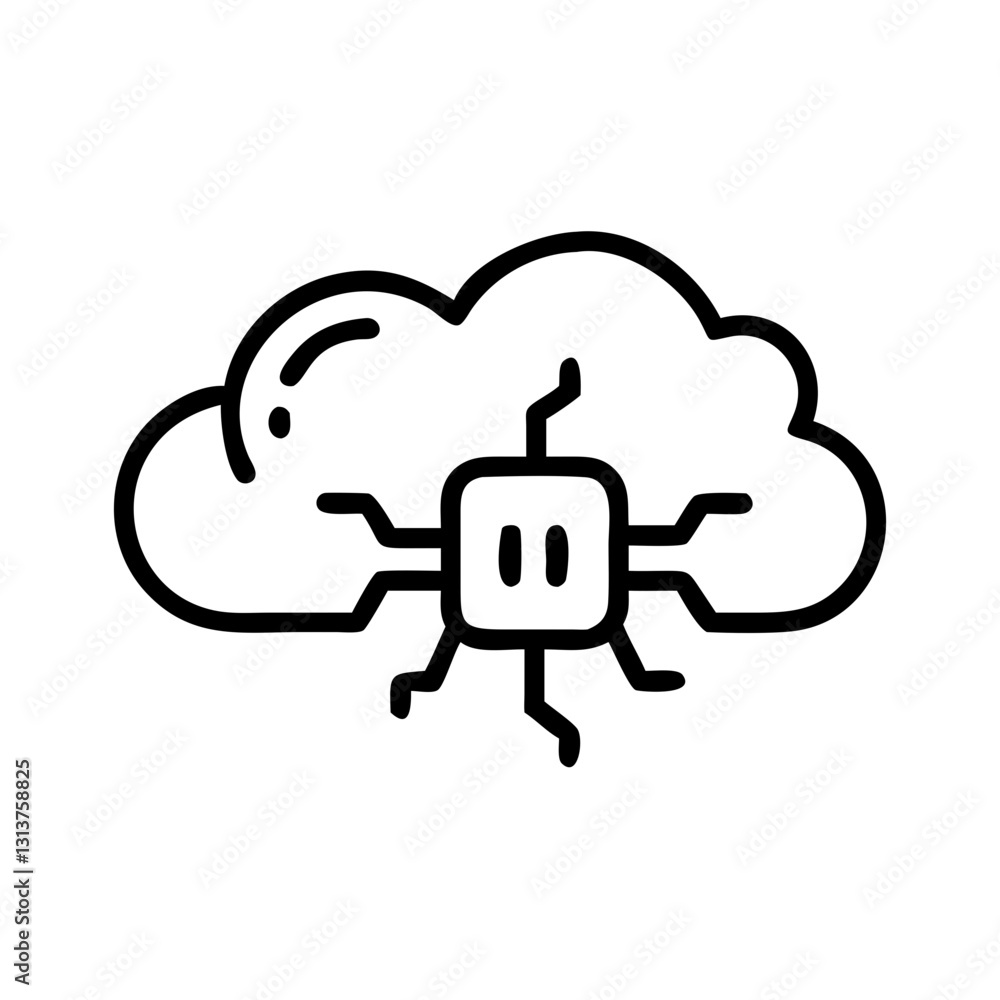 AI cloud computing icon with circuit and cloud design AI cloud computing icon with circuit and cloud design