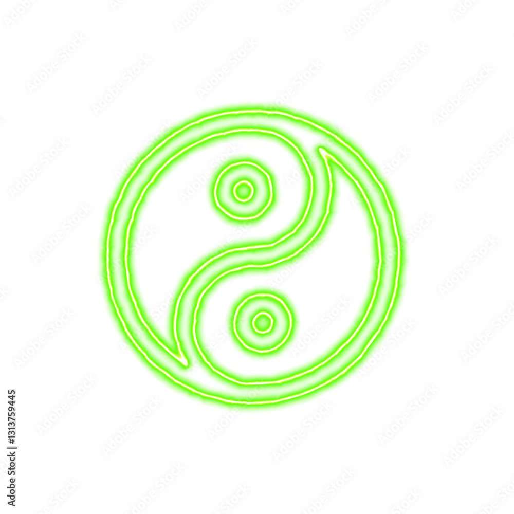 Icon yin yang from the flow of energy of green color. Shimmering neon Icon yin yang from the flow of energy of green color. Shimmering neon