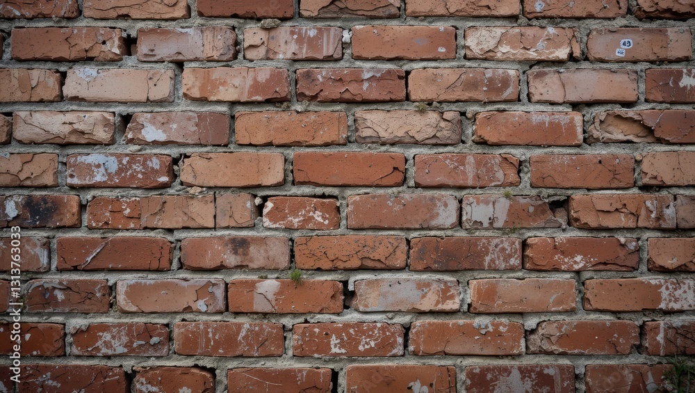 Weathered Red Brick Wall Texture in Urban Setting with Distressed Surface and Rustic Details Weathered Red Brick Wall Texture in Urban Setting with Distressed Surface and Rustic Details