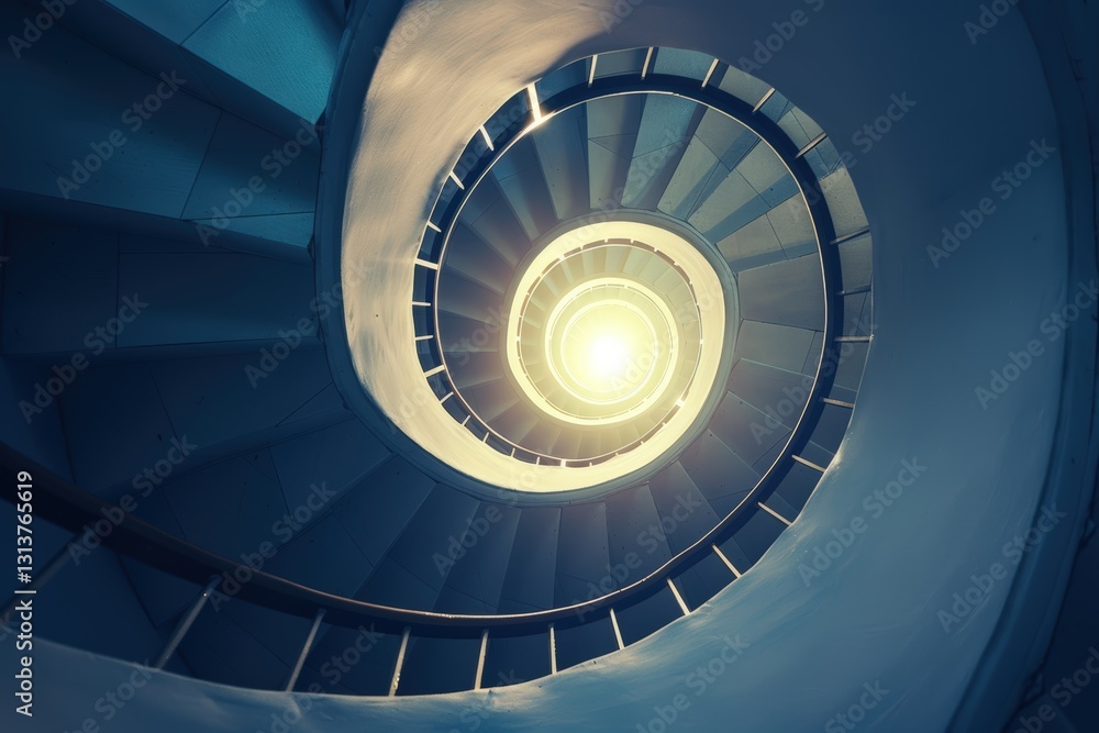 Fototapeta premium Swirling spiral staircase with bright light