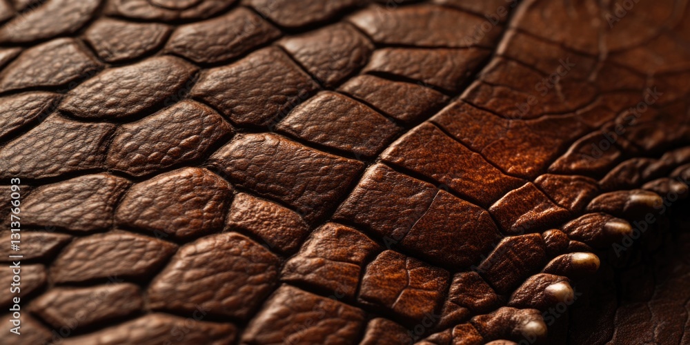 Close-up image of crocodile leather with visible stitches and a sewn pattern, showcasing the rough, scaly nature of the material. Close-up image of crocodile leather with visible stitches and a sewn pattern, showcasing the rough, scaly nature of the material.