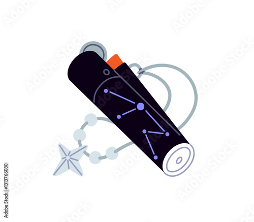 Modern disposable fluid lighter to fire cigarette, burning. Design of plastic equipment, tool for smoking. Gas accessory with keychain, pattern. Flat isolated vector illustration on white background
