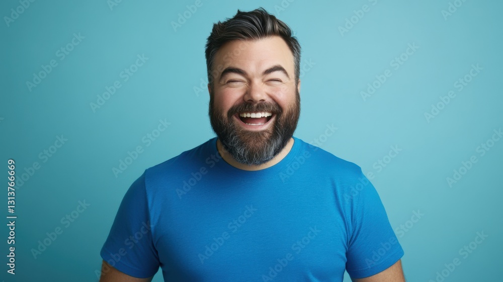 happy man laughing portrait blue background happy man laughing portrait blue background