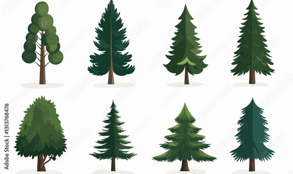 Fototapeta premium Minimalistic Pine Trees Vector Set Illustration for Nature and Design Projects