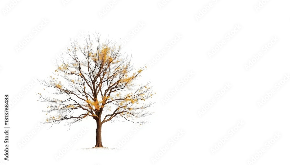 Fototapeta premium Lone deciduous tree, stark branches against pure white, element, single