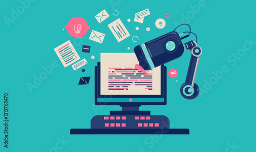 AI Content Generator for Digital Marketing and E-commerce in Minimalist Vector Style