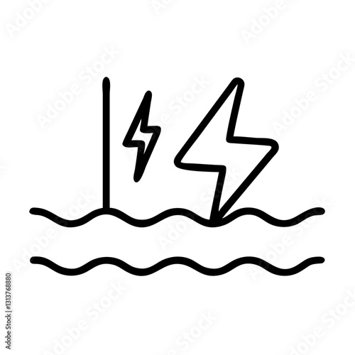 Lightning striking water waves in a minimalist style