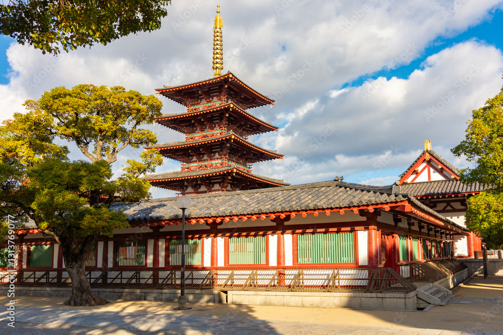 Pagoda of Shitennoji temple founded in 6th century (oldest Buddhist temple in Japan), Osaka, Japan