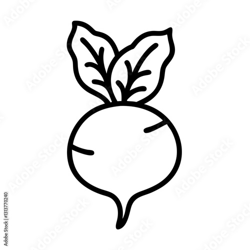 Turnip icon with green leaves on white background