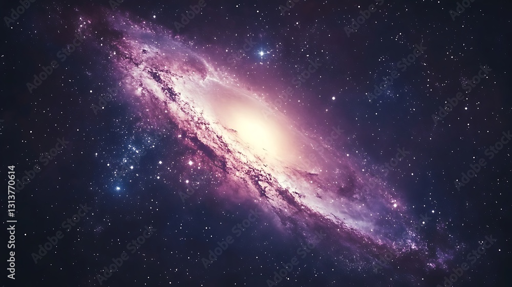 Fototapeta premium Galaxy spiral formation in space against starry cosmos background, ideal for space exploration content