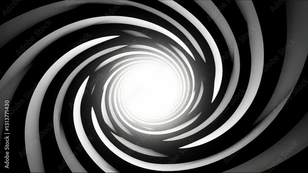 An abstract black and white spiral leading to a bright center An abstract black and white spiral leading to a bright center