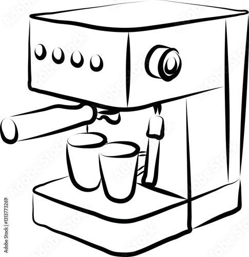 Coffee Machine Espresso Hand Drawn Illustration Clipart Vector