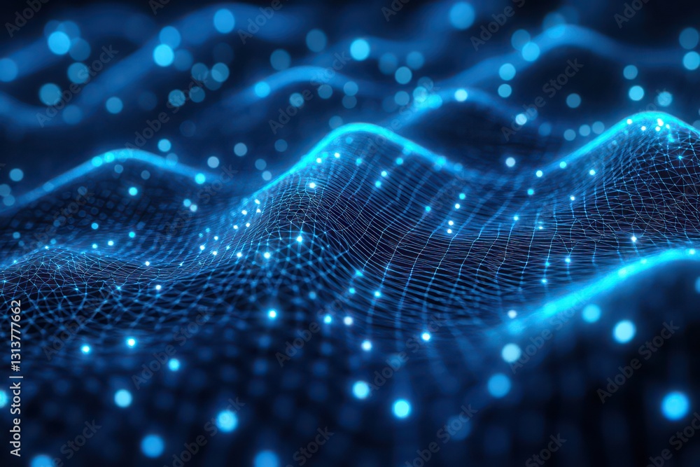 A futuristic abstract wireframe mesh structure, glowing neon blue, representing digital technology and AI innovation. A futuristic abstract wireframe mesh structure, glowing neon blue, representing digital technology and AI innovation.