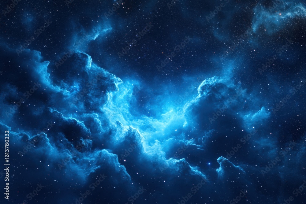Celestial clouds illuminated by cosmic light in a night sky