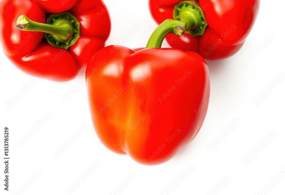 Single vibrant red bell pepper isolated on pure white background, agriculture, macro Single vibrant red bell pepper isolated on pure white background, agriculture, macro
