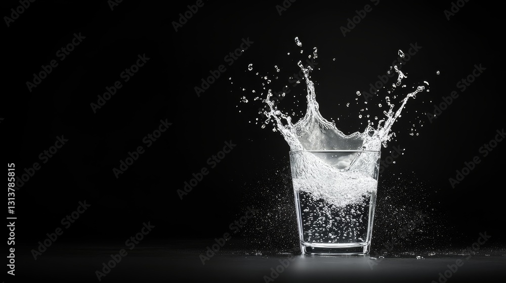 Dynamic splash of clear water in a glass tumbler beverage photography studio setting high-speed capture Dynamic splash of clear water in a glass tumbler beverage photography studio setting high-speed capture