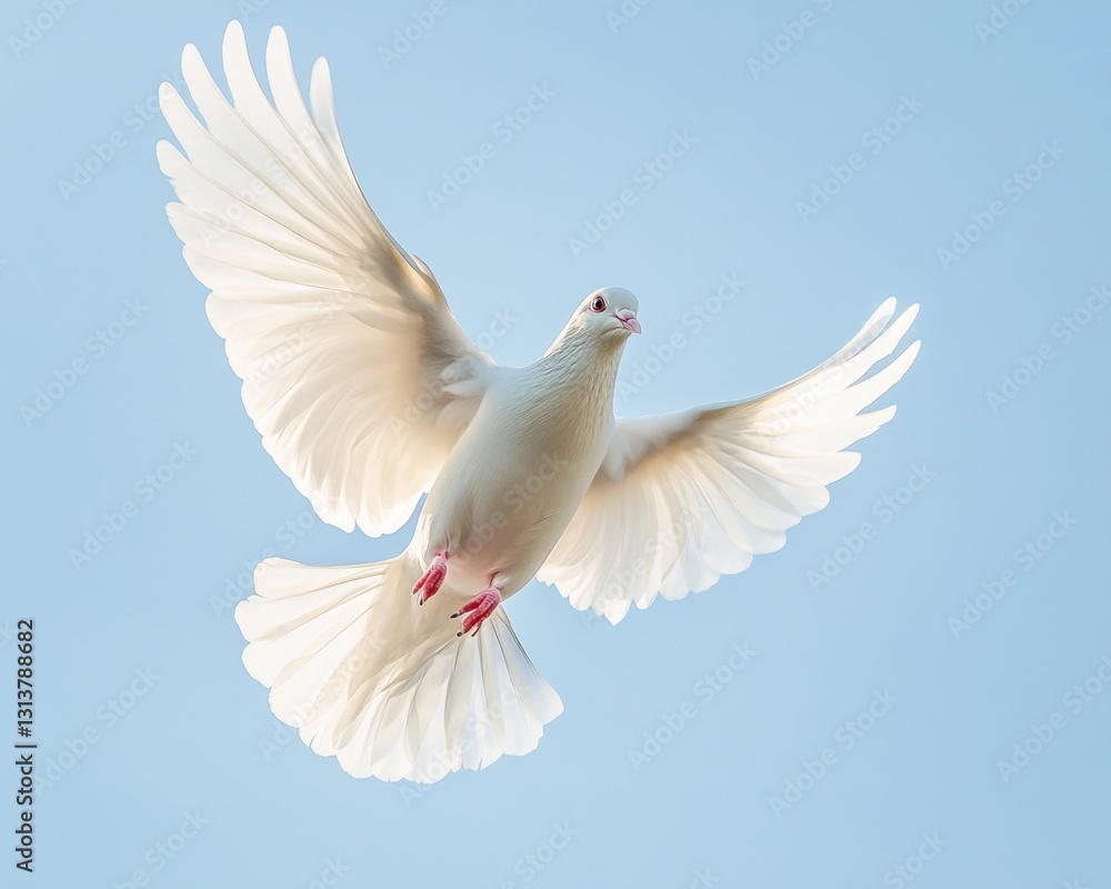 Fototapeta premium A peaceful white dove soaring through a clear blue sky