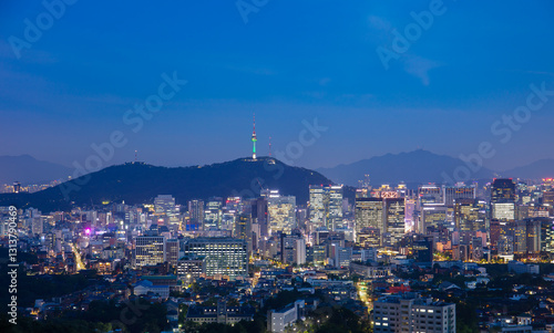 Canvas Print Seoul City with seoul tower at night South Korea
