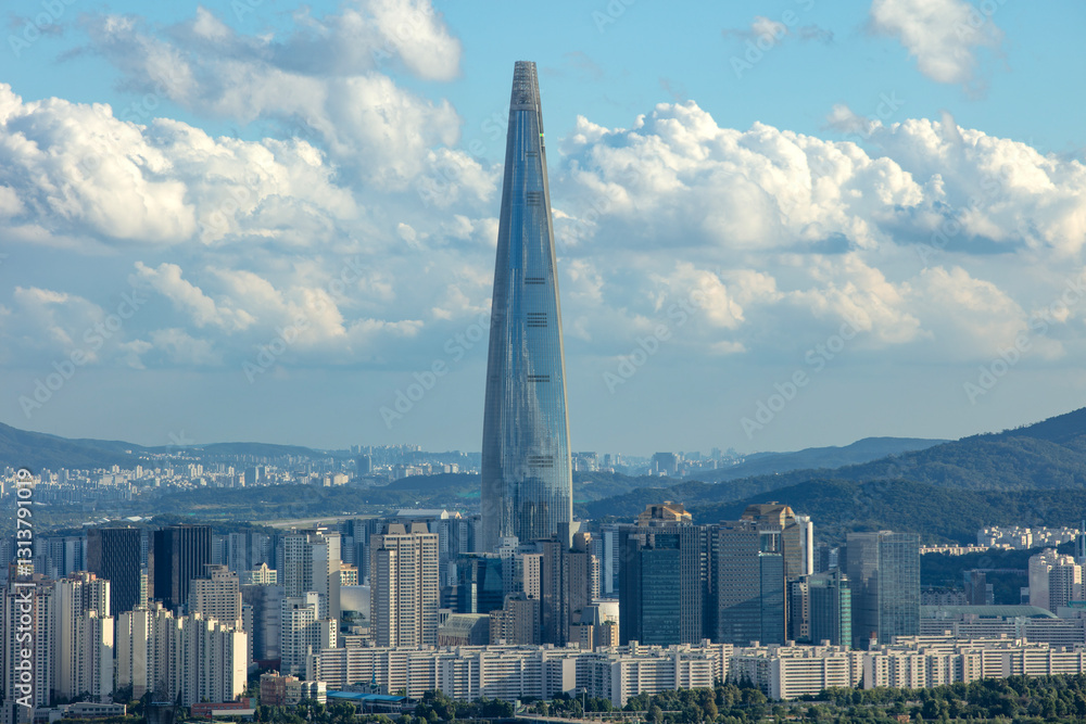 Ταπετσαρία view of Seoul City with lotte tower South Korea
