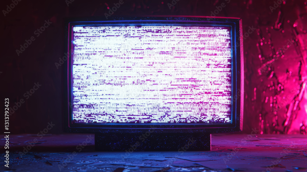 No signal screen with white noise texture, glitch patterns, and horizontal offset No signal screen with white noise texture, glitch patterns, and horizontal offset