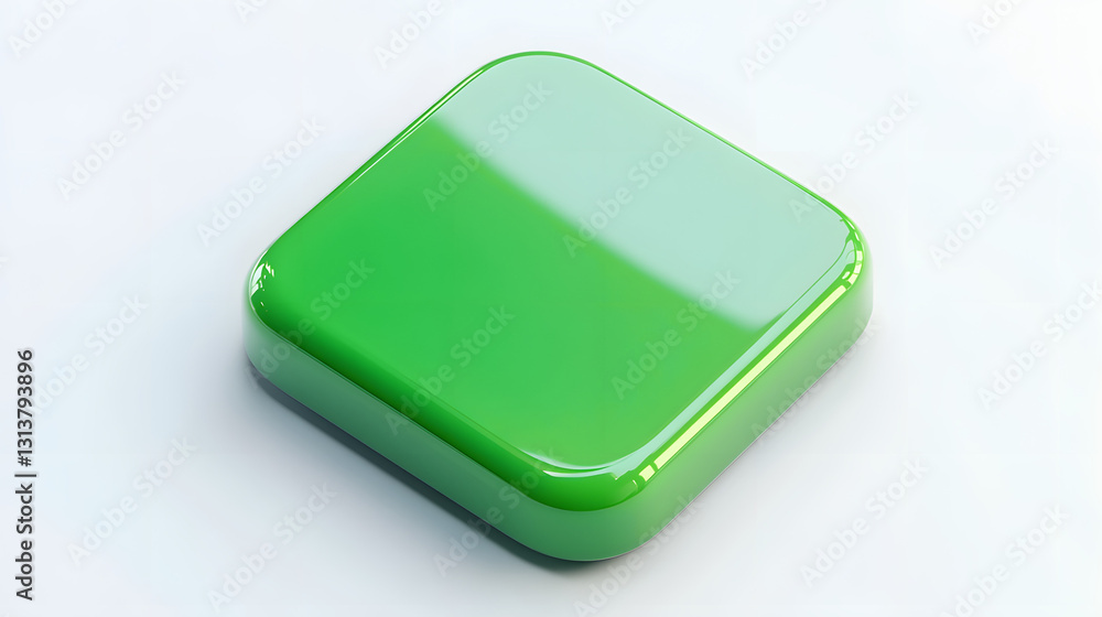 Blank Mobile application icon, button - green square with round corners. 3d rendering, white background Blank Mobile application icon, button - green square with round corners. 3d rendering, white background