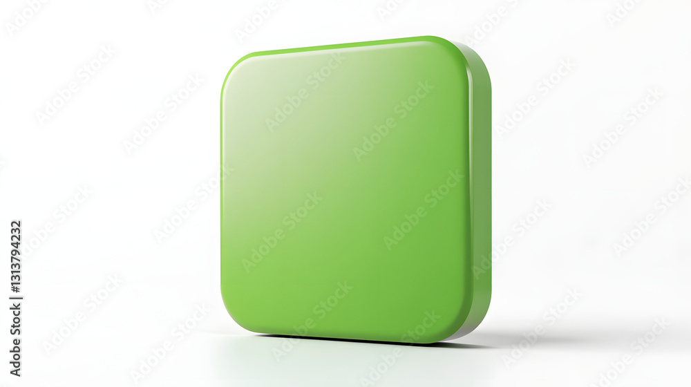 Blank Mobile application icon, button - green square with round corners. 3d rendering, white background Blank Mobile application icon, button - green square with round corners. 3d rendering, white background