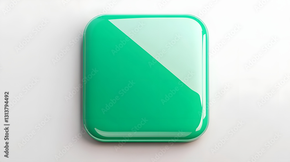 Blank Mobile application icon, button - green square with round corners. 3d rendering, white background Blank Mobile application icon, button - green square with round corners. 3d rendering, white background