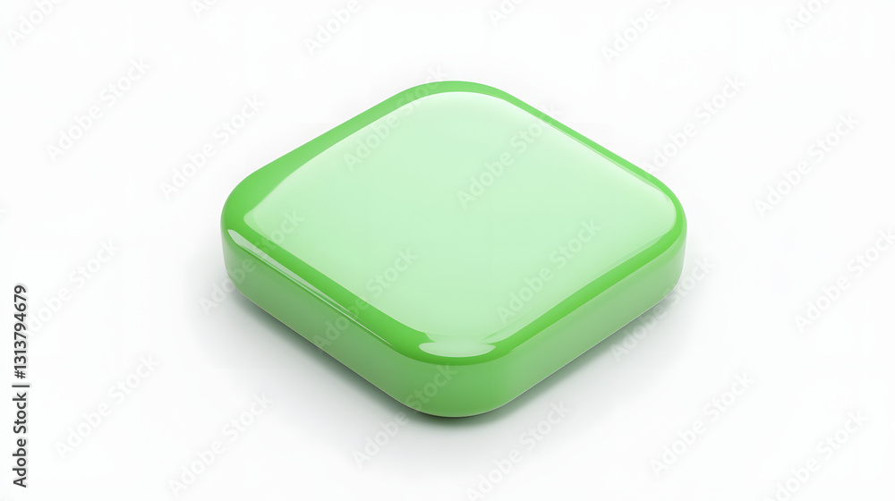 Blank Mobile application icon, button - green square with round corners. 3d rendering, white background Blank Mobile application icon, button - green square with round corners. 3d rendering, white background