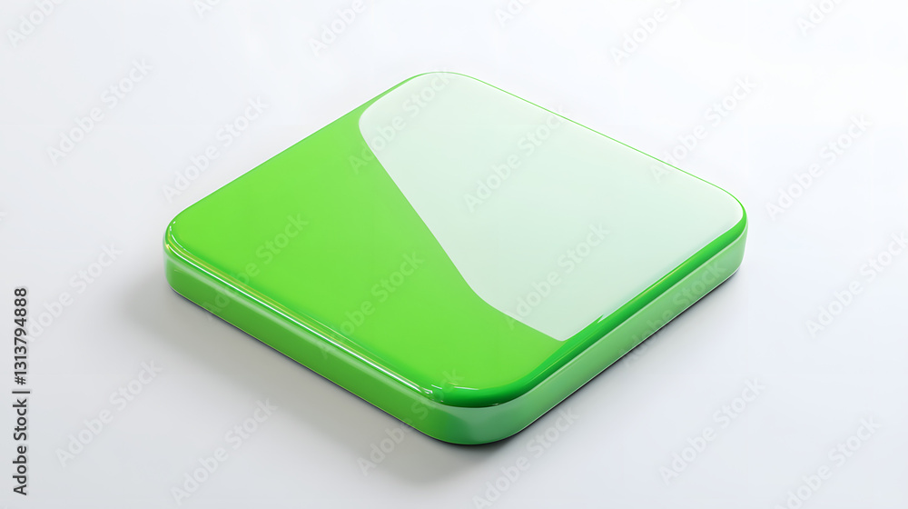 Blank Mobile application icon, button - green square with round corners. 3d rendering, white background Blank Mobile application icon, button - green square with round corners. 3d rendering, white background