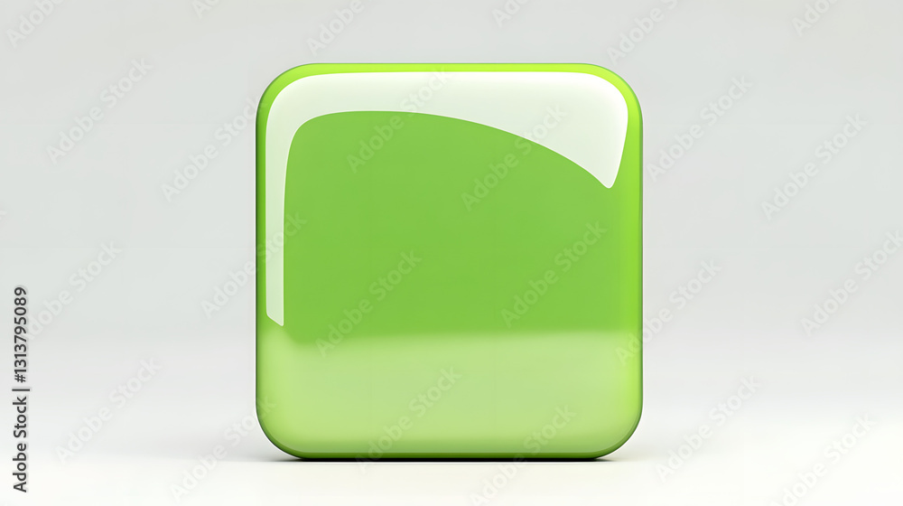 Blank Mobile application icon, button - green square with round corners. 3d rendering, white background Blank Mobile application icon, button - green square with round corners. 3d rendering, white background