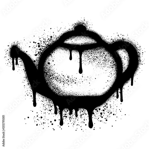 Tea pot graffiti with black spray paint.vector illustration.