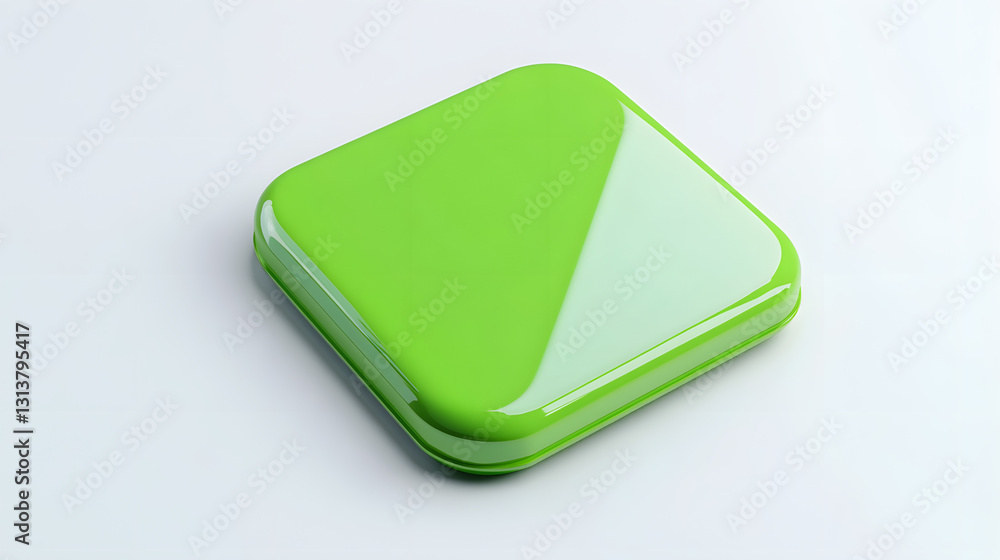 Blank Mobile application icon, button - green square with round corners. 3d rendering, white background Blank Mobile application icon, button - green square with round corners. 3d rendering, white background