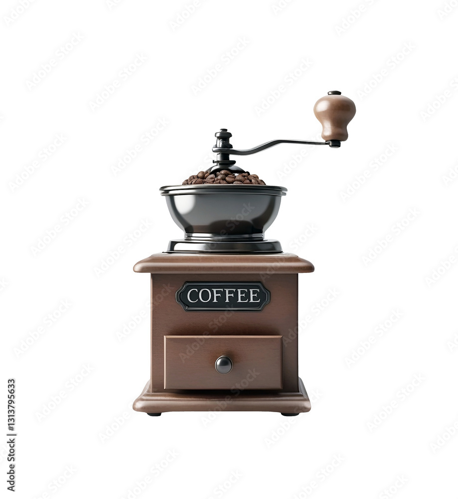 old grinder with coffee beans isolated on transparent background with copy space for your text, cut out vintage coffee grinder old grinder with coffee beans isolated on transparent background with copy space for your text, cut out vintage coffee grinder