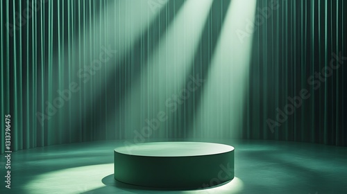 green stage with spotlight empty pedestal circular platform