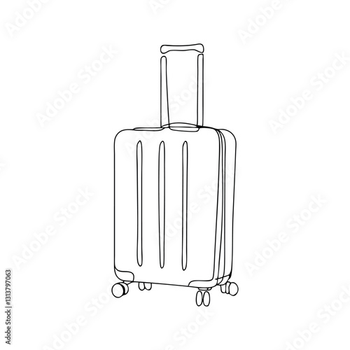 Black and White one Line Drawing of Rolling Suitcase