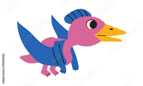 The ancient lizard pteranodon flies on the white background . Predatory dinosaur of the Jurassic period. Big wings. Vector cartoon illustration