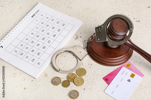Credit cards, judge's gavel...