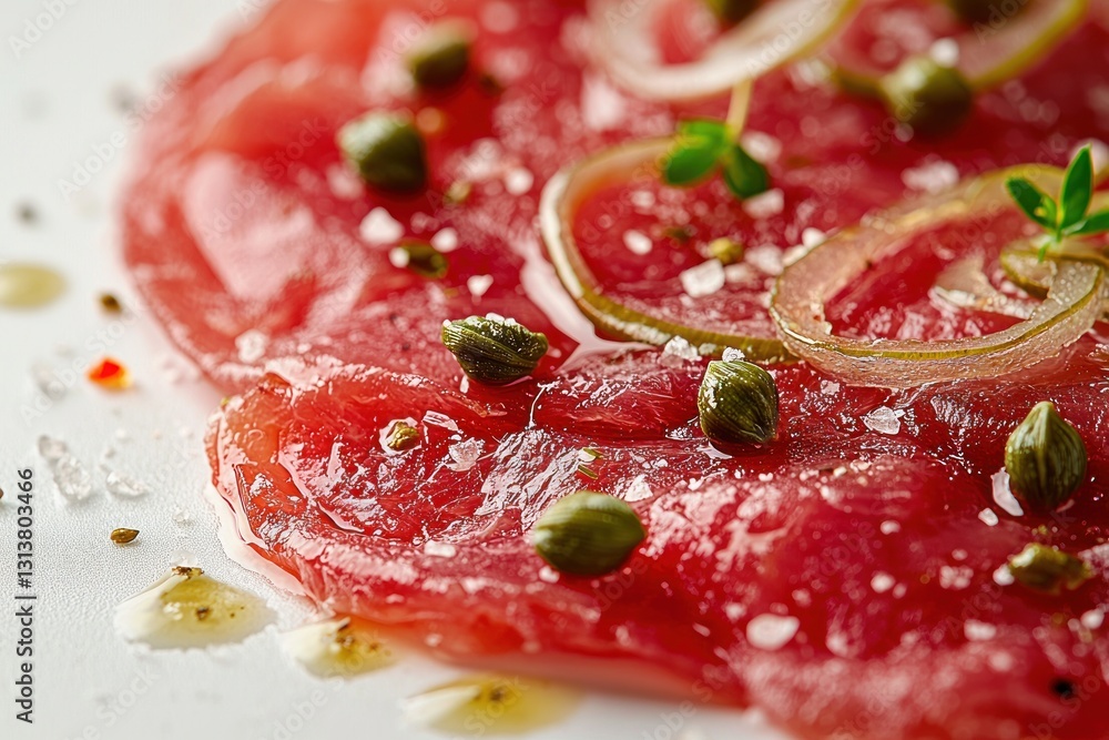 Vibrant beef carpaccio with fresh capers and herbs a culinary masterpiece perfect for fine dining concept Vibrant beef carpaccio with fresh capers and herbs a culinary masterpiece perfect for fine dining concept