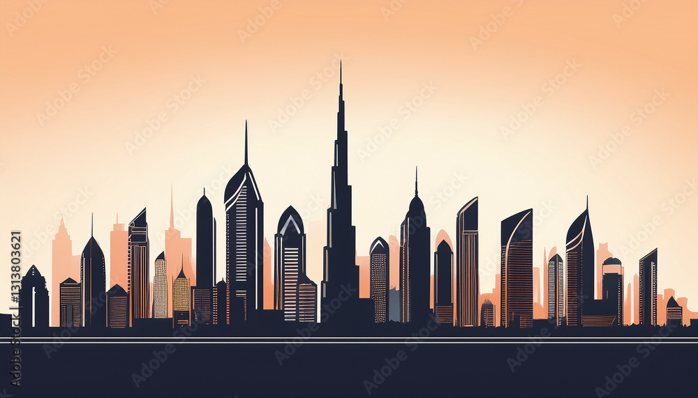 Obraz premium Dubai City silhouette illustration, part 7