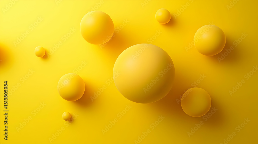 3D Render of Bright Yellow Spheres Scattered on a Vibrant Yellow Background in a Modern Minimalist Style with Soft Lighting and Smooth Textures 3D Render of Bright Yellow Spheres Scattered on a Vibrant Yellow Background in a Modern Minimalist Style with Soft Lighting and Smooth Textures