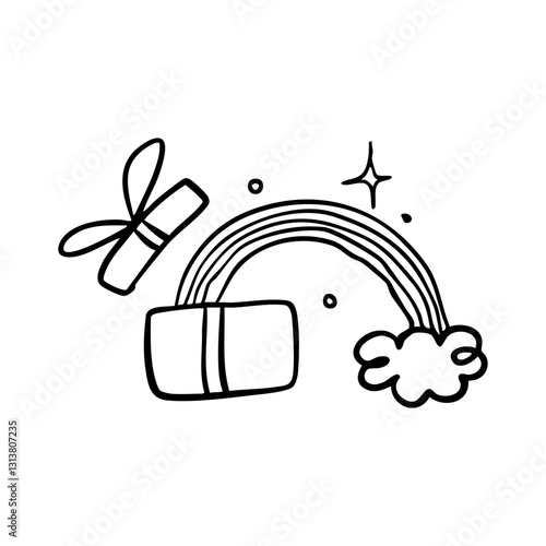 cute open give box with rainbow line art