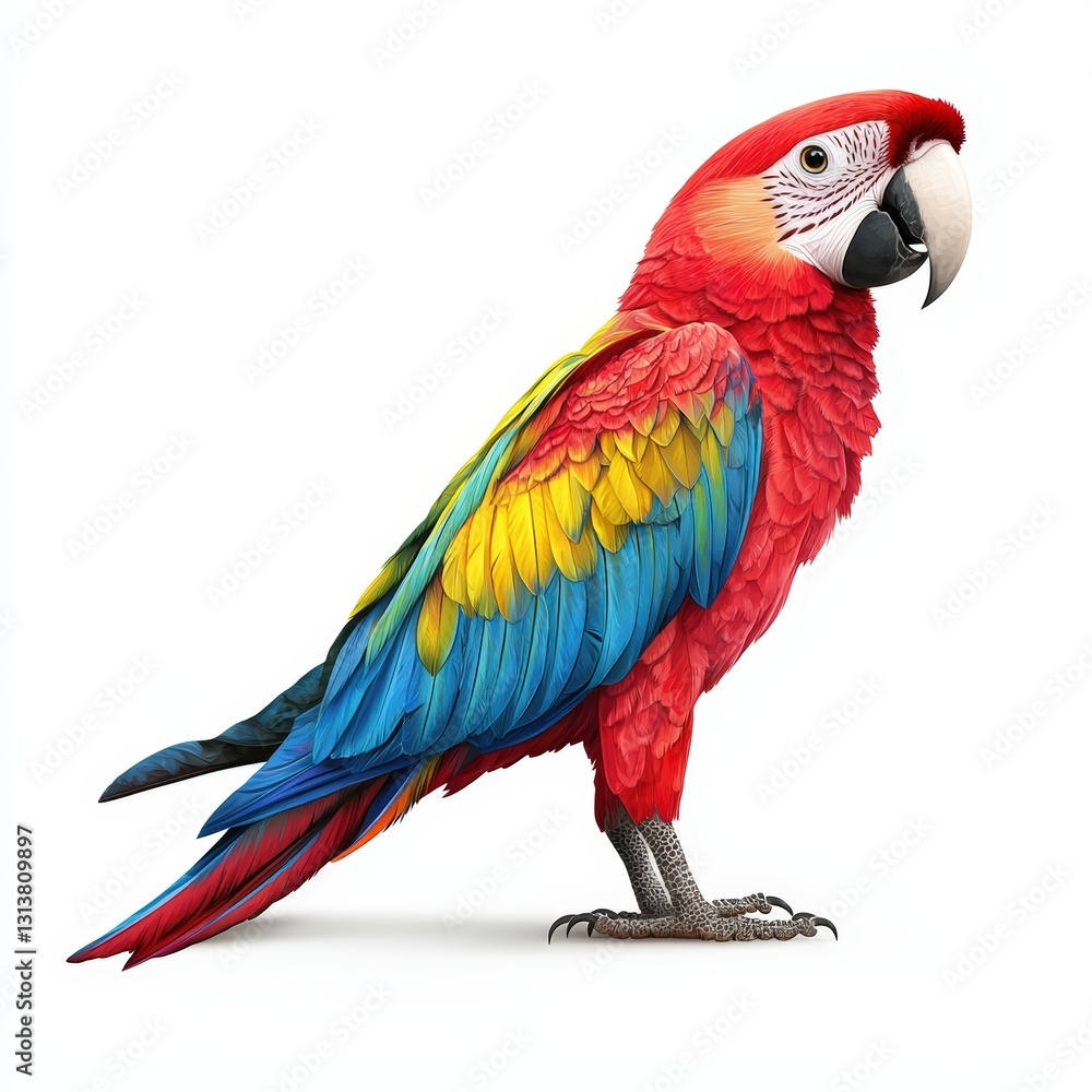 Obraz premium A vibrant scarlet macaw exhibiting stunning colors and detailed feathers, perfect for wildlife or nature-themed projects.
